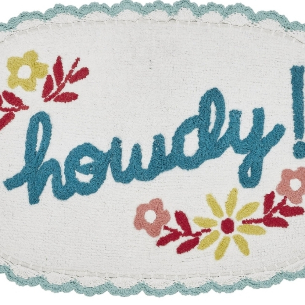 The Pioneer Woman Floral Howdy Typography Arctic White Cotton Oval 1 Piece Bath